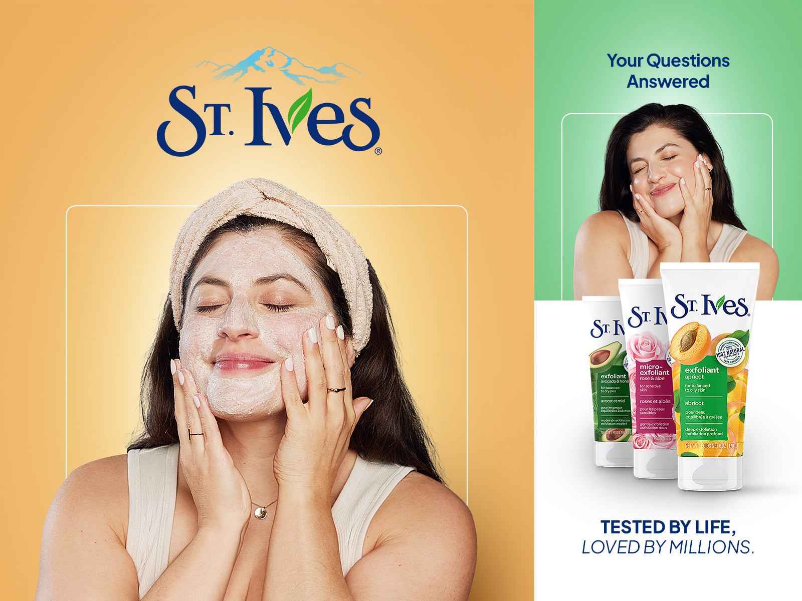 St. Ives - Online campaign rollout banners branding design face care products face scrub graphic design key visual online online banners skin care skin care routine social banners st. ives visual