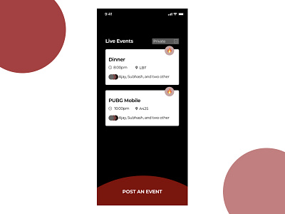 Event Application for friends application design cards design event application friends friends app ui