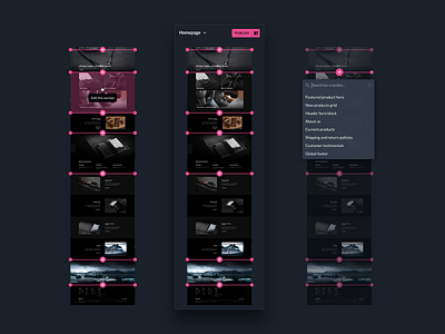 Sections app dark ui edit grid layout nomad sections shogun ui ui design ux website