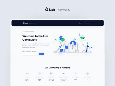 Lisk Community blockchain crypto design system illustration landing page minimalism rwd teamwork ui ux vector website