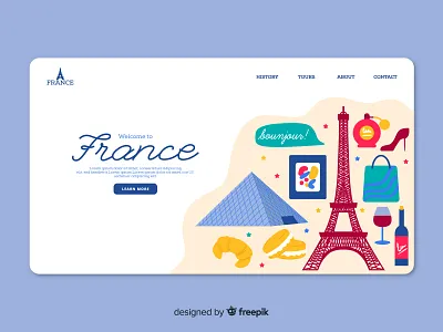 Landing Page France design eiffeltower france free download free vector freebie illustration landing page louvre paris ui vector vector illustration
