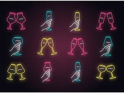 What is your favorite party drink? alcohol champagne cheers clink flute grappa icon icon creation icon illustration icon pack icon set icondesign icongrapher icongraphy neon party vector vector graphics web graphics wine