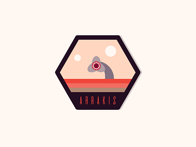 arrakis - mission patch arrakis badge chevron cosmos dribbbleweeklywarmup dune emblem flat illustration label logo mission patch sandworm space spice sticker vector