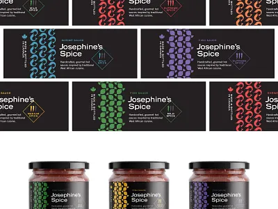 Josephine's Spice labels africa branding canada fish flat food gourmet handmade hot sauce icons illustration logo packaging shrimp spice spicy vector