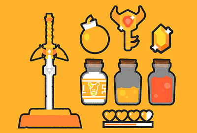 Zelda Items icons illustration zelda