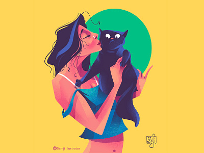 Cat lover cat character design flag design girl illustration illustrator kiss kitty procreate women