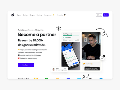 Square One landing page for partners design designers hero illustration image landing page partners purple section support ui ux website