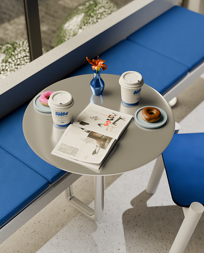 Coffee break 3d blender coffee coffee shop design donut flower illustration magazine render table