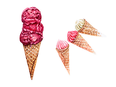 Ice cream art draw food ice cream icecream illustration pink waffles watercolor watercolor art