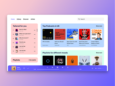 Streameex, A music app for enthusiasts adobexd app design flat library modern music app musicapp playlist podcast ui ui design uidesign uiux user interface user interface design ux ux design website