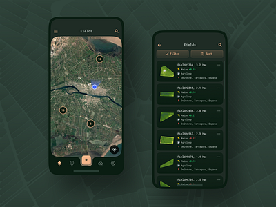 Scouting Mobile App / Fields agriculture app crops data design flat design ios list map mobile app platform product satellite imagery scouting ui ui design ux ux design vegetation visualization