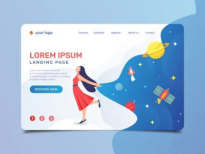 Mission Patch for a Spaceflight - Landing Page abstract artwork creative dribbble girl girl illustration happy homepage illustration illustrator landing landing page planet space spaceflight spaceship ui vector warmup weeklywarmup