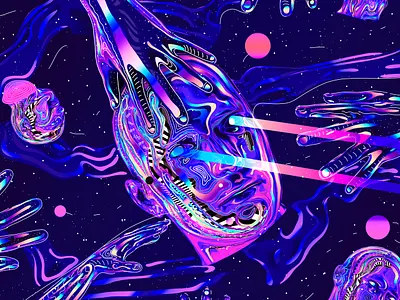 FLOAT 3d abstract artwork colorful cyberpunk dark float floating geometric gradient gradients iridescence iridescent klarens night poster starry stars vaporwave vivid