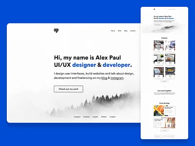 Portfolio Homepage black blog blue clean figma minimal minimalist modern porfolio simple ui ui design uiux ux visual design web web design website websites white