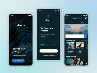 Mentiv app application brand branding desktop flat home icon identity illustration index ios mental health mobile sign up typography ui ux website yoga