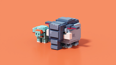 Donphan & Phanpy 3d art digital art pixel pokemon voxel