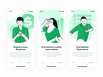 Organizze - App Onboarding Illustrations app app design app intro app onborading flat illustration guided tour illustration illustration design intro onboarding onboarding illustration steps tips ui