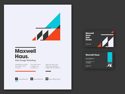 Maxwell Haus Hair Studio brand identity bright business cards event poster hair icon icon design logo logo design modern sharp