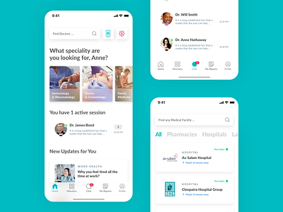 CDoc Health Tech App Home, Directory and Chat Design app app design card clean concept dashboard doctor explore health app health tech healthcare healthtech home list minimal navigation search simple ui