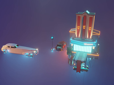 Sky Night Club Animation 3d blender cyberpunk dieselpunk illustration low poly lowpoly lowpolyart render