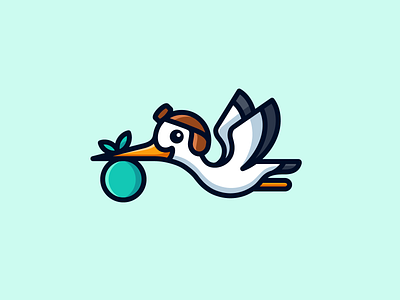 Stork adorable animal baby bird branding cartoon character cute delivery flying friendly fun helmet illustrative logo lovely mascot simple stork wings