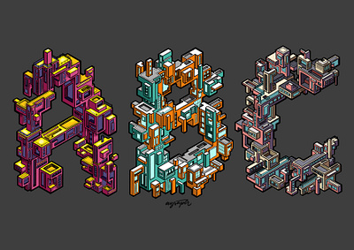 ABC Isometric Lettering alphabet design digital art digital lettering goodtype hand lettering isometric art isometric icons lettering logo typography