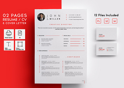 02 Pages Resume / CV clean resume creative resume curriculum vitae cv cv template modern modern resume professional resume resume template template
