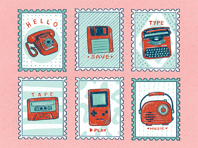 Stamps illustration procreate retro