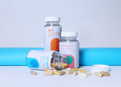 Routine Vitamins and Supplements beauty bottle branding design gut logo pill stress supplement label design supplements vitamins