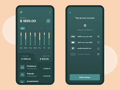 Finance app account app app design balance cash charts clean clean design clean ui finance financial fintech firstshot income spent topup ui visa welcome shot
