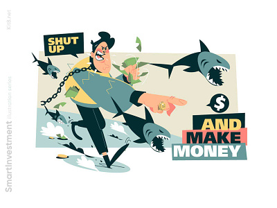 Business shark, make money illustration business character flat illustration kit8 make man money shark vector