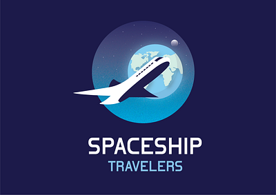 SPACESHIP TRAVELERS blue branding earth illustrator logo logotype moon space spaceship travel trip vector