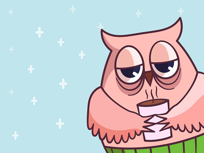 owl character coffee cute flat design illustration kawaii logo mascot minimal owl sleepy