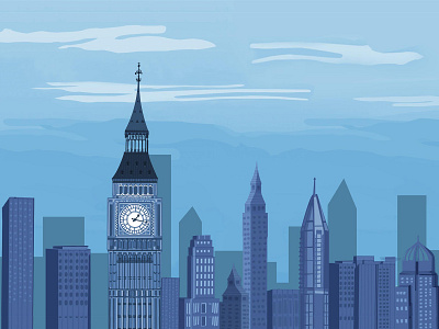 Skyline Illustration 2d art background bg blue buildings cityscape clean clock tower design drawing game game bg illustration landmark london minmal sketchbook sky sleek vector