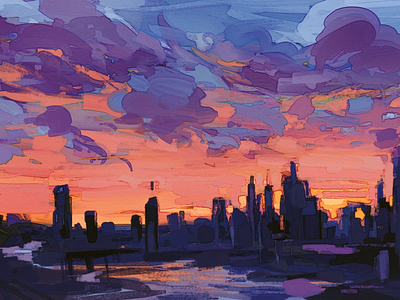 Manhattan sunset city color digital art digitalpainting illustration manhattan nyc painting sunset