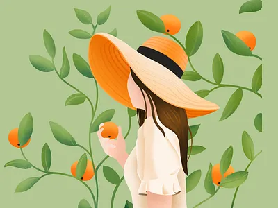 Picking Oranges character design concept illustration procreate