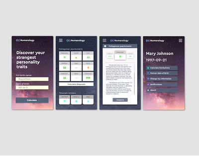 Numerology calculator app calculator concept daily ui 004 daily ui challenge dailyui design space space numerology ui
