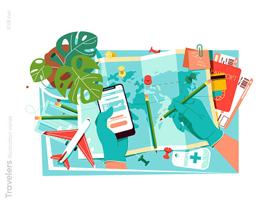 Travelling plan during pandemic illustration character during flat illustration kit8 pandemic plan travelling vector