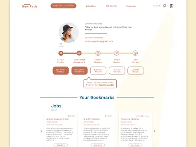 NewPath Job search profile practice bookmark dailyui design job search onboarding onboardingui profile profile design profiles progress progressbar ui user profile