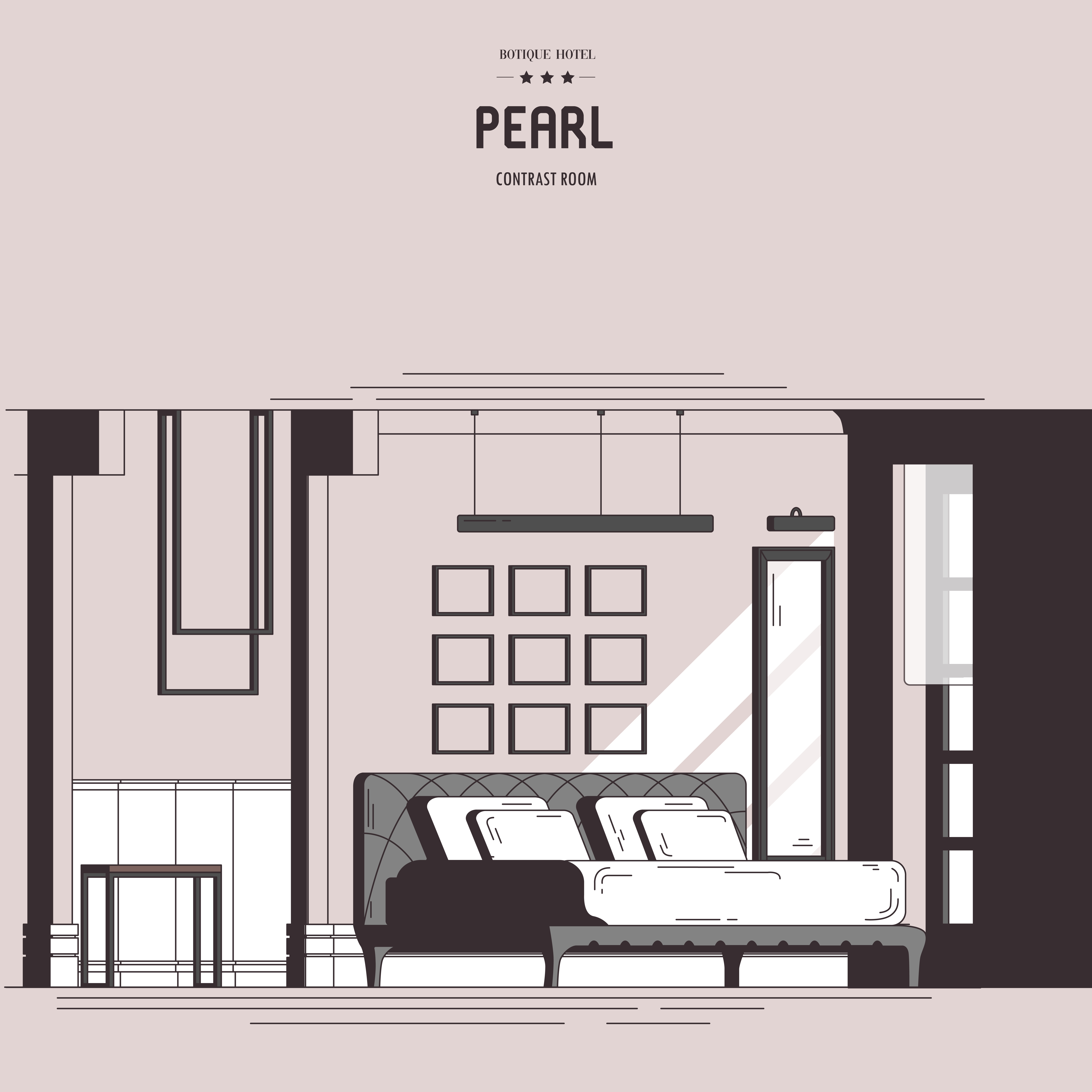 Pearl, Illustration #4 architecture bedroom boutique brand class classic color design hotel illustration illustrator interior light line line art pearl room smooth vector