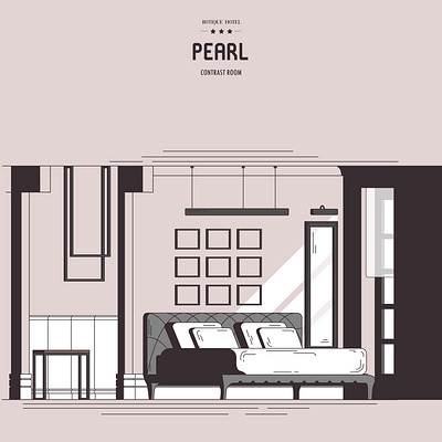 Pearl, Illustration #4 architecture bedroom boutique brand class classic color design hotel illustration illustrator interior light line line art pearl room smooth vector