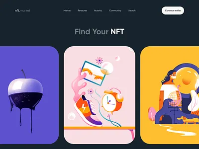 nft.market - Web Design for NFT Marketplace art art gallery colors digital art illustration illustrator marketplace modern art nft nft art nft marketplace ui ui design web design