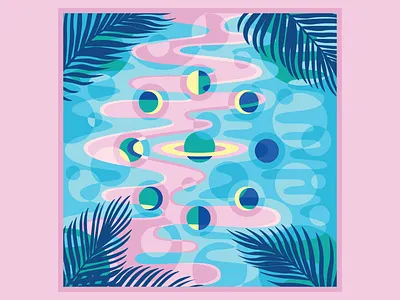 Moons and Water art design flat illustration moon moon phases palm reflection ripple sun vector vector art water