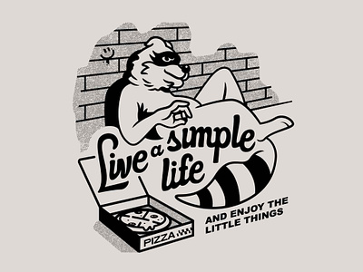 Simple Life branding composition design doodle drawing illustration pizza raccoon typography vector
