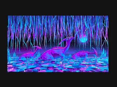 Jurassic Walk ✨🦕 80s art avatar colours design dinosaurs illustration illustrator jurassicpark moon neon photoshop vaporwave water