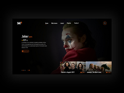 Movie Mania animation background black dark design joker movie navigation orange pagination red search ui uidesign ux web webbanner website