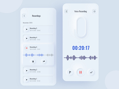 Voice Recorder Interface app application card design design effect figma figmadesign interface microphone minimal rebound record shadow trendy ui uidesign ux voice call