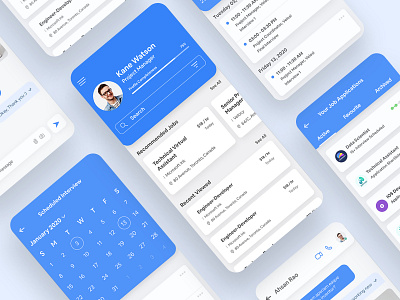 Job Finderer blue calender chat client design exploration job job application job finder job listing jobs mobile app profile ui ux video work opportunity