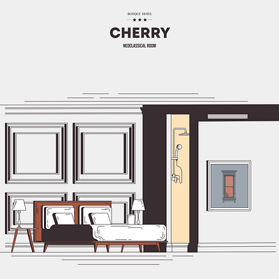 Cherry, Illustration #5 architecture bedroom branding class classical clean color creative design illustration illustrator interior line line art neoclassical space vector white