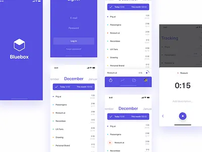 Bluebox - Personal Timetracker app clean design listing minimal mobile mobile app productivity simple time timetracker tracker ui ux